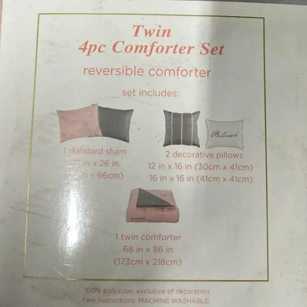 Grey and Pink TWIN Comforter Set New